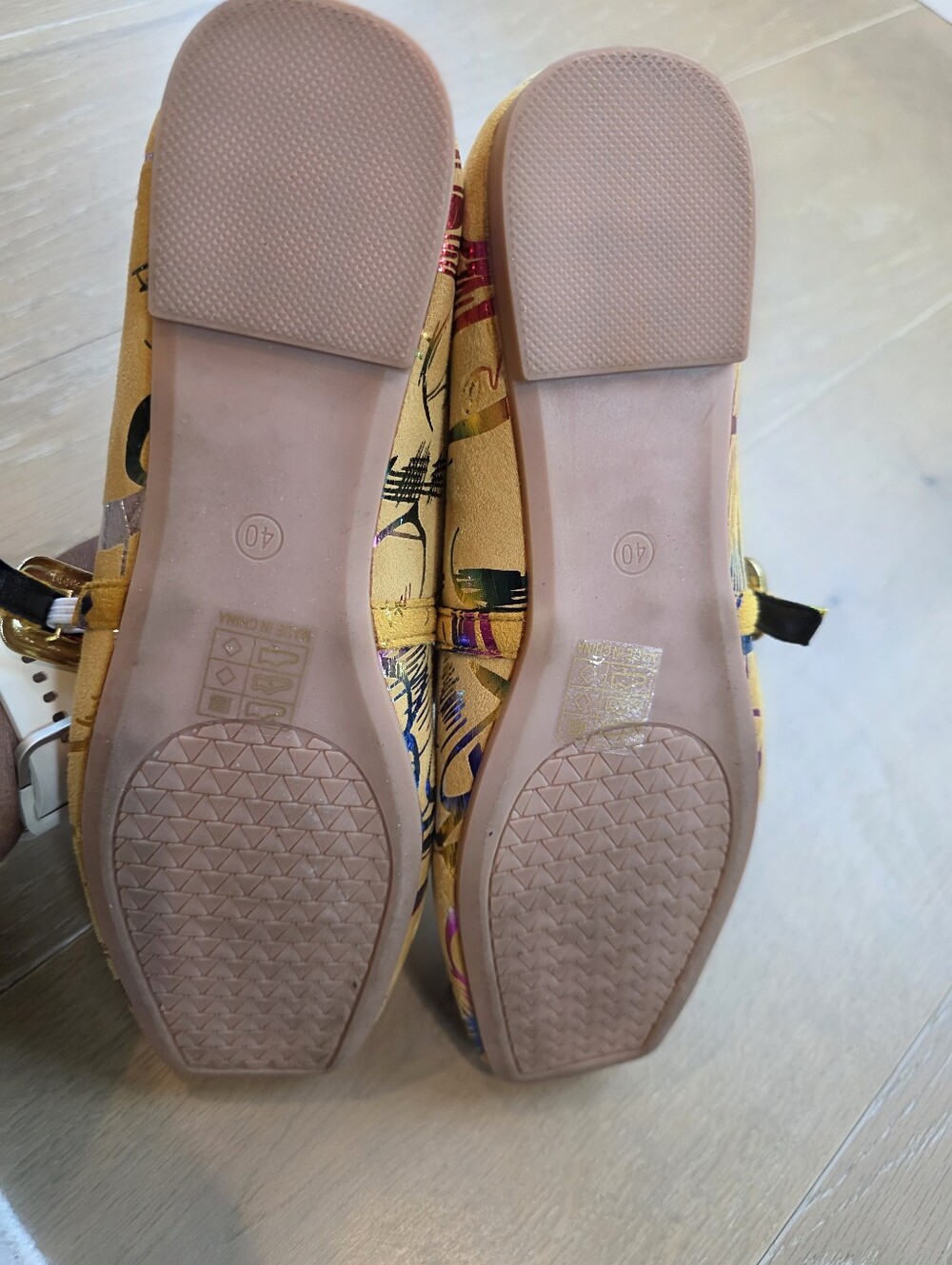 Gold Patterned Mary Jane Flats for Women - Picture 3 of 5